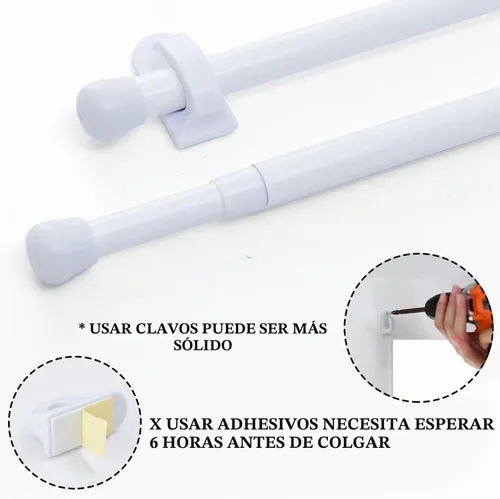 Vista 5 de jinchan Barras de cortina para puerta francesa, barras de cortina blancas ajustables sin taladrar con ganchos adhesivos, aluminio de 26 a 50 #Blanco