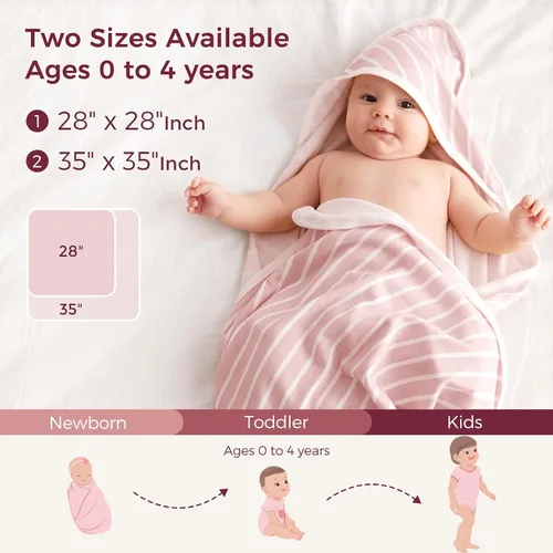 Vista 6 de Momcozy Toalla de bebé con capucha, ultra suave y absorbente, juego de toallas de baño grandes para mayor comodidad y suavidad en la piel del bebé