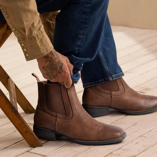 Vista 8 de J's.o.l.e Botas vaqueras para hombre, botas Chelsea con punta cuadrada occidental