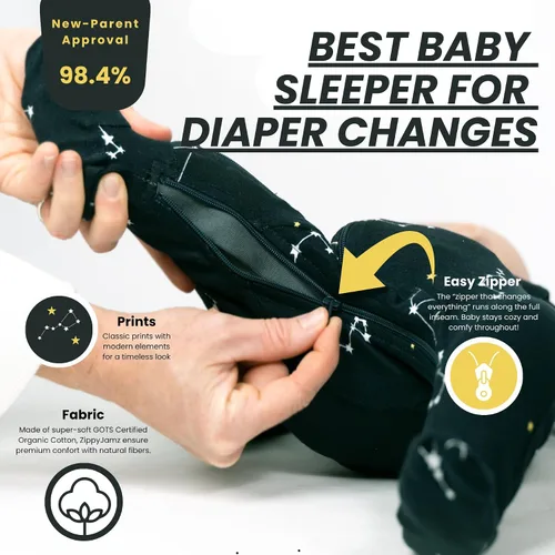 Vista 2 de ZippyJamz - Pijama orgánica para bebé con pies y cremallera para cambiar pañales fácil y rápido