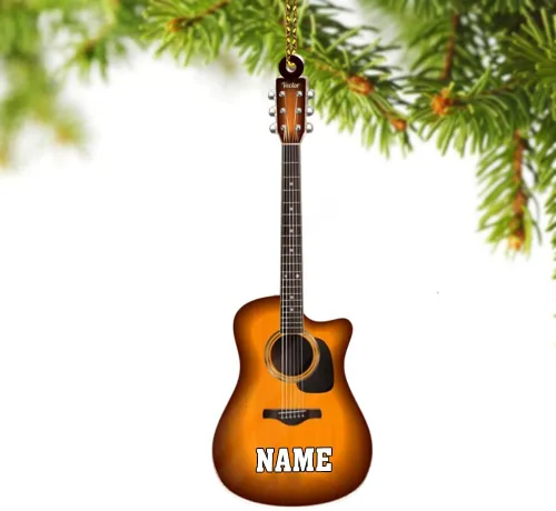 Vista 10 de Adorno de guitarra personalizado 2025, adorno de Navidad de guitarra acústica con nombre personalizado, regalo para guitarristas y amantes
