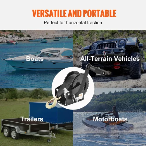 Vista 6 de VEVOR Cabrestante para Barco, Capacidad de 2000 lbs, Cabrestante Manual de Remolque para Barco de Servicio Pesado con Manivela de Cuerda con Correa