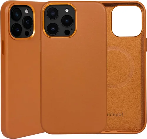 Vista 33 de Funda de cuero genuino para iPhone 13 Pro, cuero de grano completo, compatible con MagSafe y carga inalámbrica, bisel de la cámara con botones
