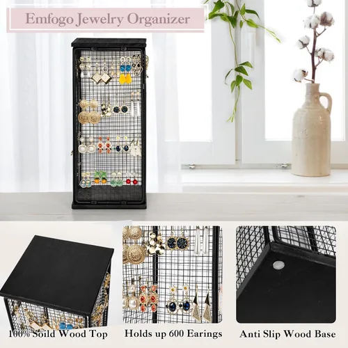 Vista 6 de Organizador de joyas para collares, soporte para joyas de 5 niveles, 600 agujeros, soporte de exhibición de aretes para mujeres y niñas, exhibición