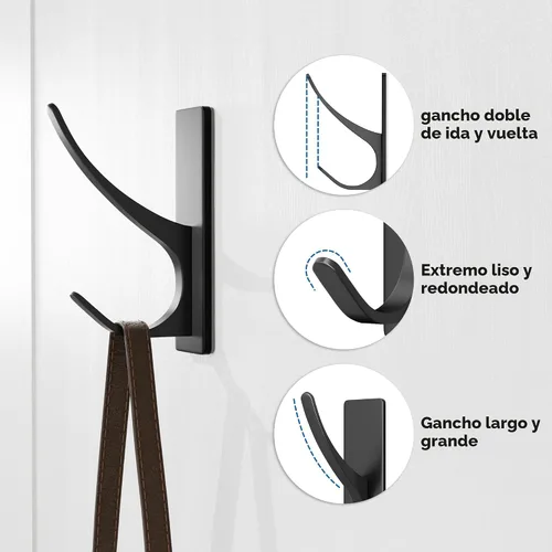 Vista 5 de Ganchos autoadhesivos para colgar: gancho de pared de acero inoxidable resistente para toallas, mochilas, sombreros, baño, recámara, puerta, gancho