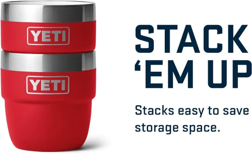 Vista 5 de YETI Rambler - Vaso apilable de 4 onzas, acero inoxidable, taza de café/espresso aislada al vacío, 2 unidades Rojo rescate