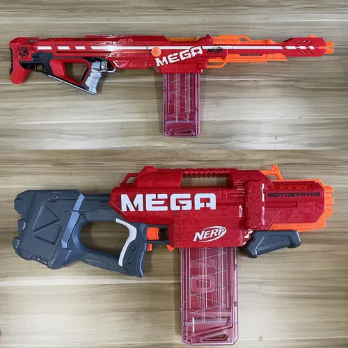 Vista 7 de Clips de revista, 10 dardos de recarga rápida, clips de bala para Nerf Centurion y Motostryke MEGA Blasters, 3 piezas (transparente y rojo)