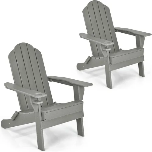 Vista 23 de Giantex Adirondack - Silla plegable para exteriores, silla de patio resistente a la intemperie de HDPE con soporte integrado para tazas, silla