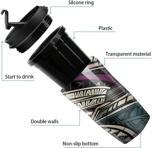 Vista 3 de Art Deco Geometric Pattern Coffee Cup Hot Coffee Travel Mug Reusable Iced Coffee Cups Double Heat Insulation Coffee Mug with Leak-Proof Lid Stylish