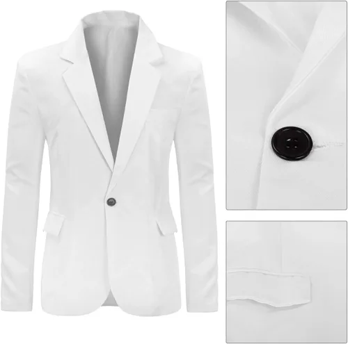 Vista 52 de YUNCLOS Chaqueta blazer casual de 1 botón con solapa con muescas para hombre