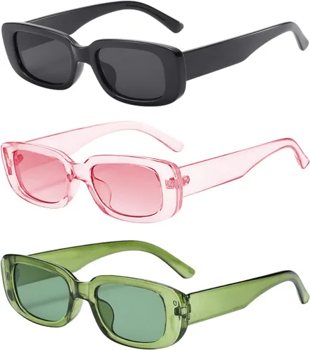Vista 21 de Dollger - Lentes de sol rectangulares para mujer y hombre, gafas de moda retro, protección UV 400, armazón cuadrado A: negro y marrón leopardo