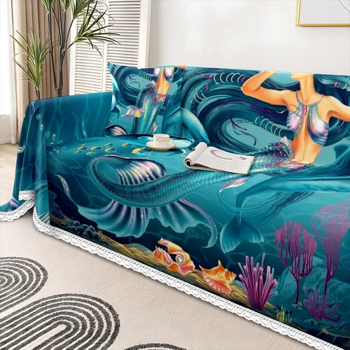 Vista 4 de Funda de sofá de delfines de sirena de fantasía, fundas de sofá estampadas, fundas para sillón, funda resistente a las manchas, protector universal