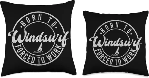 Vista 3 de Born To Windsurf Forced To Work Surfing Throw Pillow, 16x16, Multicolor