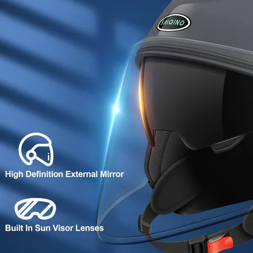 Vista 3 de Casco de motocicleta abierto para adultos 3/4, con doble visera, para moto, scooter, ebike, ciclomotor, para hombres y mujeres, aprobado por el DOT
