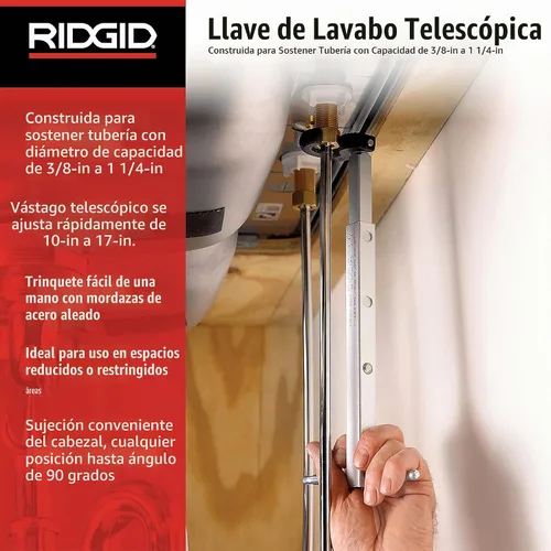 Vista 2 de RIDGID 31175 Modelo 1017 Llave plegable para lavabo ajustable de 10 a 17 pulgadas, plata, fabricada en los Estados Unidos
