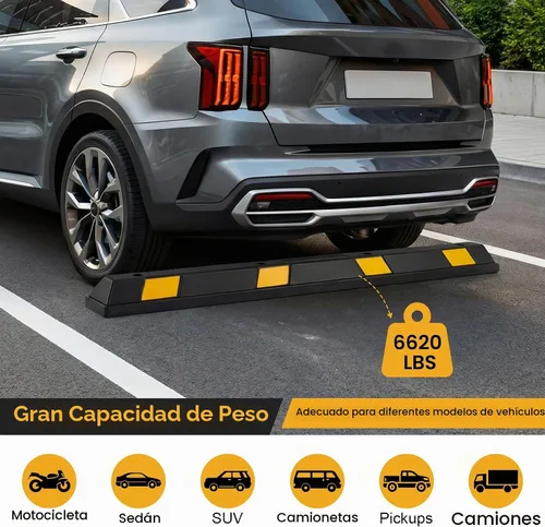 Vista 2 de Goplus Bloque de estacionamiento, parachoques de goma de 72 pulgadas con 8 rayas de seguridad amarillas de alta reflectancia, objetivo