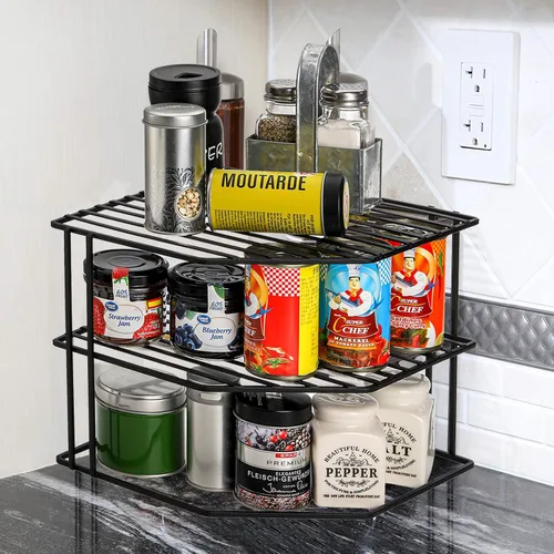 Vista 3 de Frcctre Estante de esquina de cocina de 3 niveles, organizador de armario y mostrador de cocina, 9 x 9 x 7.5 pulgadas, alambre de metal, organizador