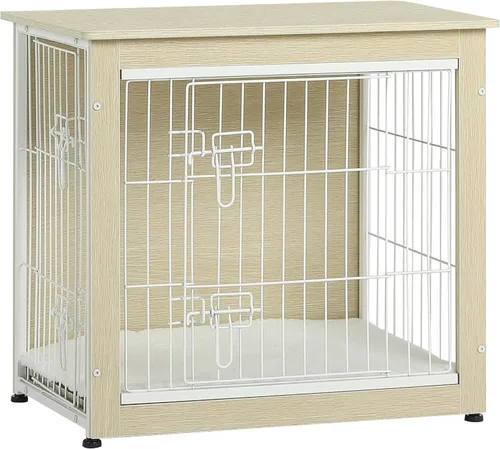 Vista 30 de DWANTON - Perrera con cojín, de madera, con puertas dobles, para interiores, S, M, L, 27.2 pulgadas de largo, negro