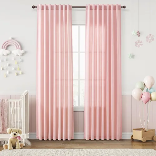 Vista 115 de Joywell - Cortinas de lino de 96 pulgadas de largo para sala de estar Natural