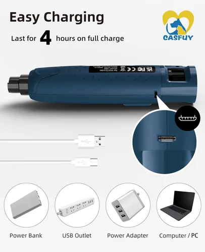 Vista 8 de Casfuy Molinillo de uñas para perro silencioso - (45db) Pulidora de uñas para mascotas de 6 velocidades con 2 luces LED para perros/gatos grandes