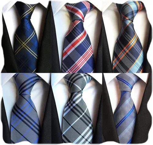 Vista 18 de WeiShang Lote de 6 corbatas clásicas de seda para hombre, corbatas tejidas jacquard