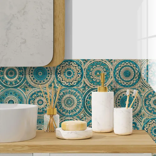 Vista 14 de Alwayspon Adhesivo para azulejos de pared moriscos para despegar y pegar, calcomanías de vinilo autoadhesivas para azulejos de cocina y baño, 4 x 4