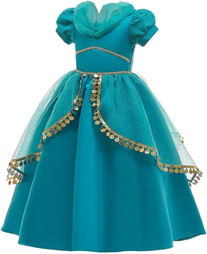 Vista 3 de Disfraz de princesa de jazmín para niñas, vestido árabe de Aladdin, Halloween, Navidad, cumpleaños, fiestas con accesorios