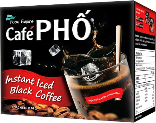 Vista 3 de Cafe Pho Mezcla de café instantáneo vietnamita, café negro helado, café Den Da, paquetes de café de una sola porción, caja de 9 bolsitas, paquete