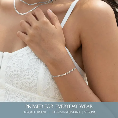 Vista 4 de KISPER Pulseras de cadena de plata de ley 925 maciza para mujer, impermeables, resistentes al deslustre, pulsera de eslabones