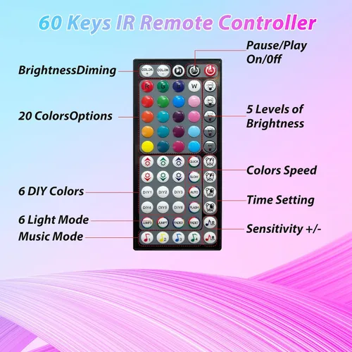Vista 5 de GANZQH Luces LED para dormitorio, 150 pies, sincronización de música, cambio de color, tira de luces LED con control remoto y aplicación, luces LED