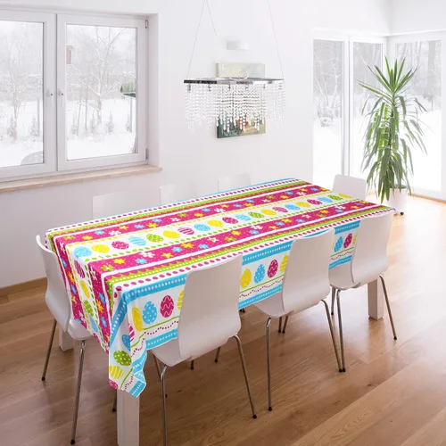 Vista 3 de Oudain 6 manteles de fiesta de Pascua a granel, cubierta de mesa de huevos de Pascua de plástico desechable, mantel de conejo colorido