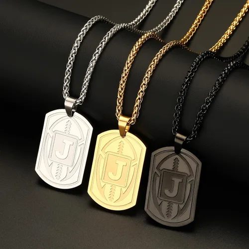 Vista 5 de Graduation Gifts - Football Initial Necklace for Men Boys Kids Teen Dog Tag Stainless Steel Black Letter Pendant Sport Football Athletes Jewelry