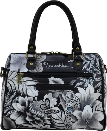 Vista 2 de Anuschka Bolso clásico con cremallera de cuero pintado a mano para mujer, Leopardo de Cleopatra, Classic