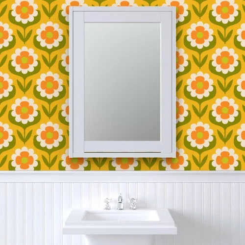 Vista 9 de Spoonflower Papel tapiz retro floral Groovy Peel and Stick