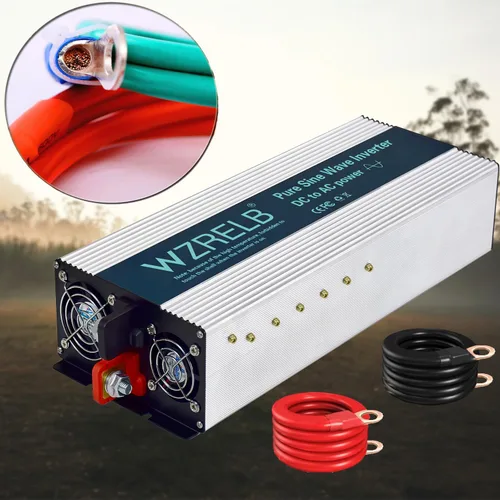 Vista 9 de WZRELB 2500W Inversor de onda sinusoidal pura 12V DC a 110V 120V AC con pantalla LED, terminal de cableado duro, inversor de potencia portátil fuera