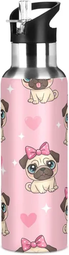Vista 8 de BPA-Free Sport Water Bottle Insulated 20 Oz, Stainless Steel Water Bottle for Gym Outdoor Travel School, Cute Cartoon Pugs Eyes
