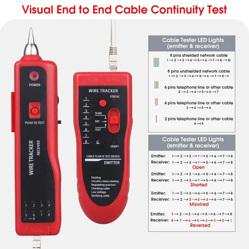 Vista 5 de Probador de cables de red, probador de cables multifunción RJ45 RJ11 para colación de cables, colación de mantenimiento de red, prueba de línea