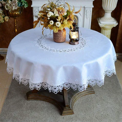 Vista 12 de ARTABLE Mantel redondo de encaje rústico macramé bordado manteles de mesa para cosecha, decoración de aparador, granja, cocina y hogar
