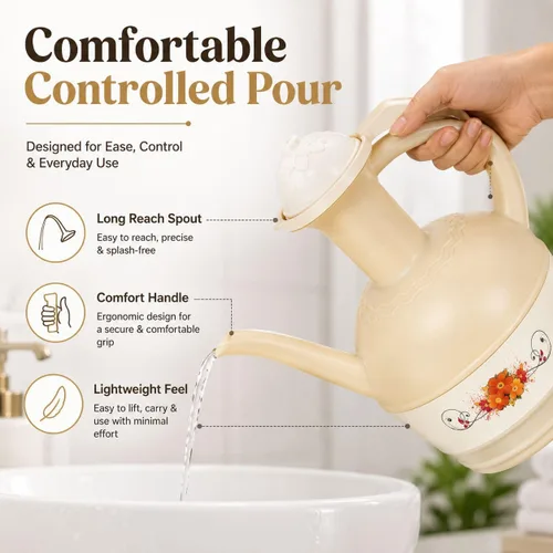 Vista 5 de Lota Bodna - Jarra de lavado de inodoro beige con asa, jarra de plástico musulmán Wudu y jarra de agua para higiene del baño, taza de enjuague