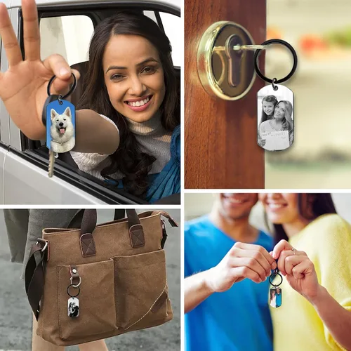Vista 6 de Llavero personalizado con imagen, llavero giratorio de doble cara con fotos coloridas, regalos conmemorativos para amantes de la familia