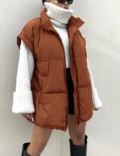 Vista 8 de APAFES Chaleco acolchado de invierno para mujer, ligero, cuello alto, manga corta, acolchado, con bolsillos
