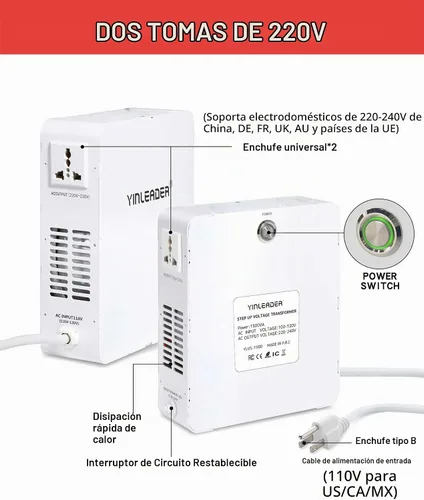 Vista 5 de 1500W 110/120V a 220/240V Convertidor de voltaje Paso Arriba Transformador