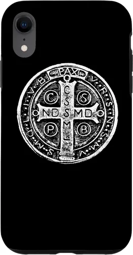 Vista 25 de Funda cristiana católica para iPhone 16 con medalla de San Benito de San Benito