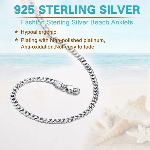 Vista 2 de U7 Sterling Silver Anklet for Women Cuban ChainFigaro Chain Ankle Bracelet Summer Beach Anklets