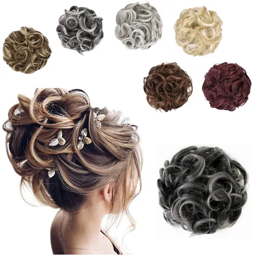 Vista 8 de Elaine Extensión de Coletero Grande y Desordenado, Rizos de Cabello Sintétcio, Coleteros Ondulados Grandes, Trenza Gruesa para Mujeres (#Blanco)