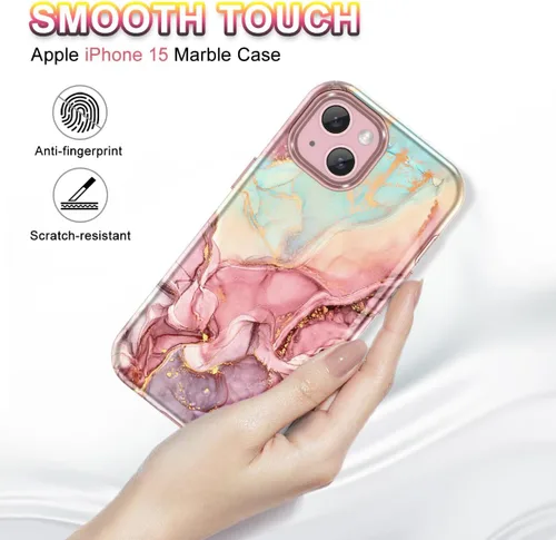 Vista 3 de Btscase Funda para iPhone 15 de 6.1 pulgadas (2023), patrón de mármol 3 en 1, resistente a prueba de golpes, cuerpo completo, policarbonato