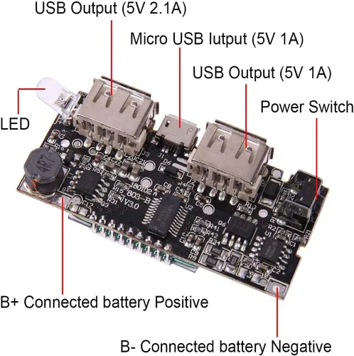Vista 5 de Módulo de Carga de Batería Dual USB 18650 con Protección 4 piezas, Placa PCB de Banco de Energía, Módulo de Placa de Circuito Dual USB 5V 1A 2.1A
