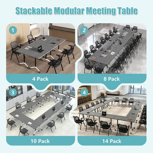Vista 5 de Paquete de 6 mesas de conferencias plegables, mesa de entrenamiento móvil Gris 1