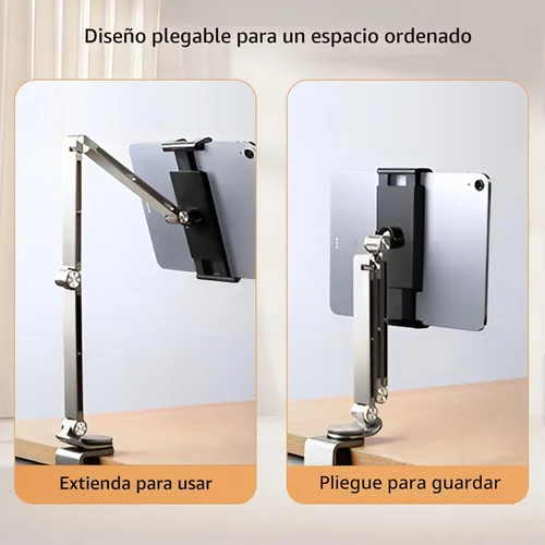 Vista 2 de Soporte para iPad para escritorio de aleación de aluminio, soporte plegable para tableta, soporte para brazo superior, compatible con teléfono