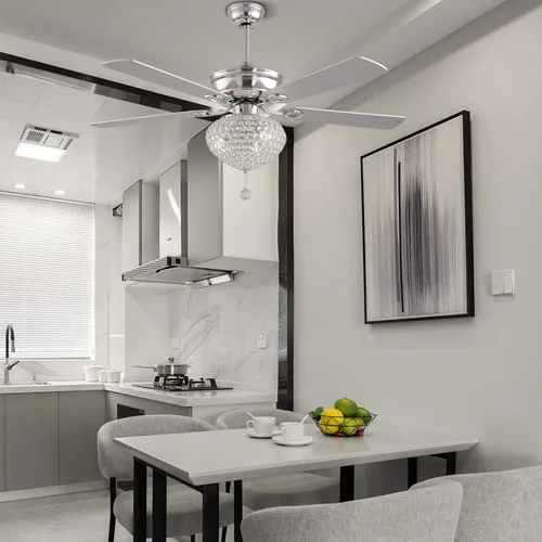 Vista 5 de Ventiladores de techo de 52 pulgadas con luces, moderno ventilador de techo de cristal con control remoto cromado con cuchillas de doble acabado, 3